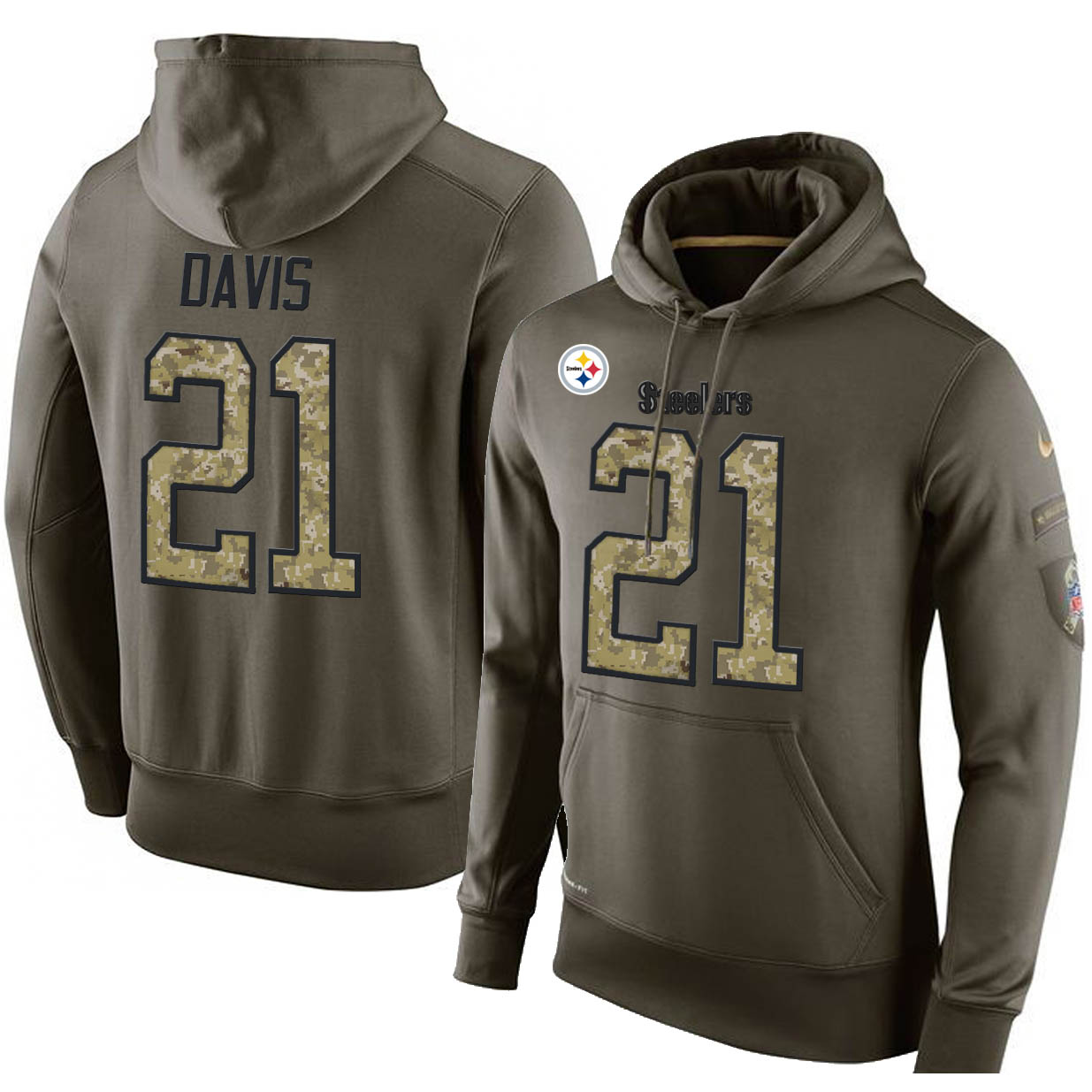Men's Pittsburgh Steelers #21 Sean Davis Stitched Green Olive Salute To Service KO Performance Hoodie cheap jerseys for sale - CheapJerseys.Shop