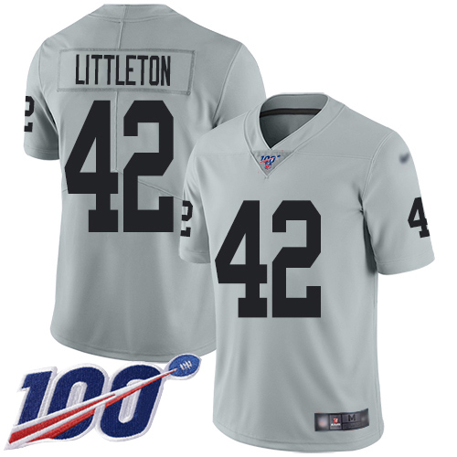 Las Vegas Raiders #42 Cory Littleton Silver Men's Stitched Limited Inverted Legend 100th Season Jersey Men's cheap jerseys for sale - CheapJerseys.Shop