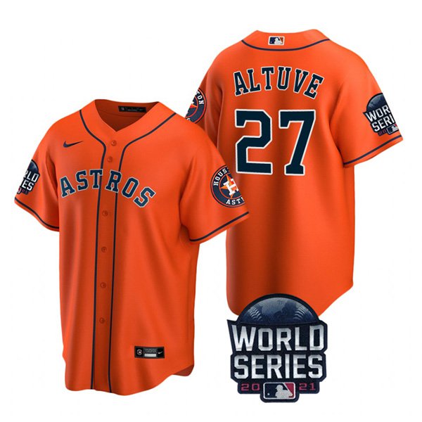 Houston Astros #27 Jose Altuve Men's 150th Anniversary 2021 World Series Game Jersey - Orange cheap jerseys for sale - CheapJerseys.Shop
