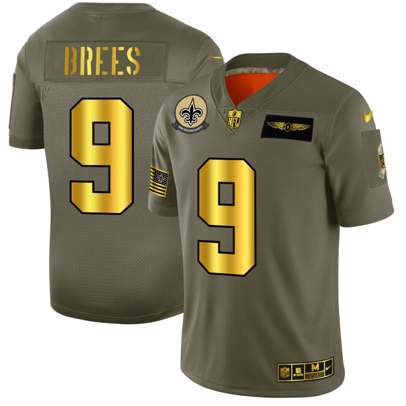 New Orleans Saints #9 Drew Brees Men's Olive Gold 2019 Salute To Service Limited Jersey cheap jerseys for sale - CheapJerseys.Shop