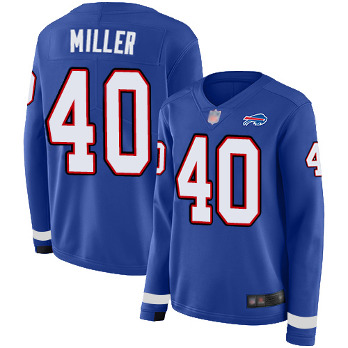 Bills #40 Von Miller Royal Blue Team Color Women's Stitched Limited Therma Long Sleeve Jersey cheap jerseys for sale - CheapJerseys.Shop