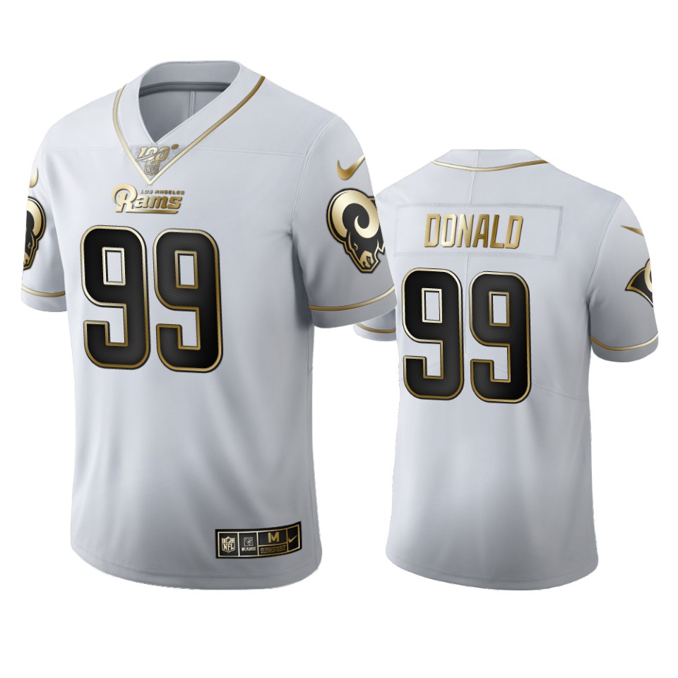 Los Angeles Rams #99 Aaron Donald Men's White Golden Edition Vapor Limited 100 Jersey cheap jerseys for sale - CheapJerseys.Shop