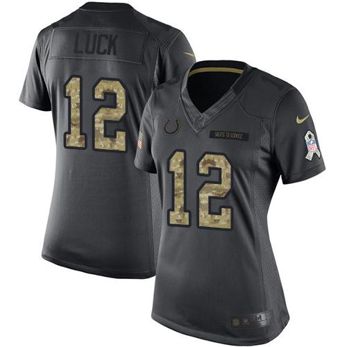 Indianapolis Colts #12 Andrew Luck Black Women's Stitched Limited 2016 Salute to Service Jersey Womens cheap jerseys for sale - CheapJerseys.Shop