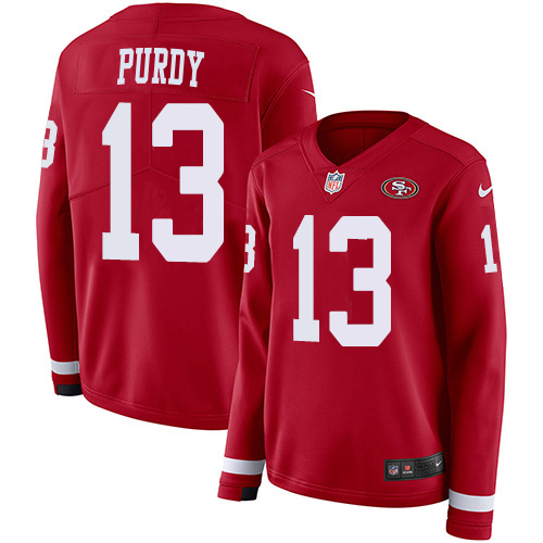 San Francisco 49ers #13 Brock Purdy Red Team Color Women'sStitched Limited Therma Long Sleeve Jersey cheap jerseys for sale - CheapJerseys.Shop