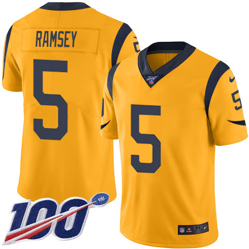 Rams #5 Jalen Ramsey Gold Men's Stitched Limited Rush 100th Season Jersey cheap jerseys for sale - CheapJerseys.Shop
