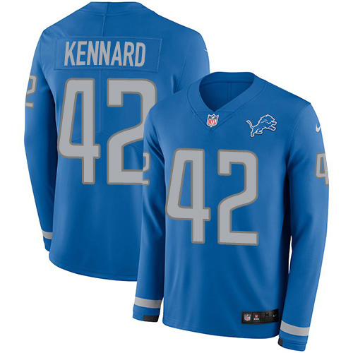 Detroit Lions #42 Devon Kennard Blue Team Color Men's Stitched Limited Therma Long Sleeve Jersey Men's cheap jerseys for sale - CheapJerseys.Shop