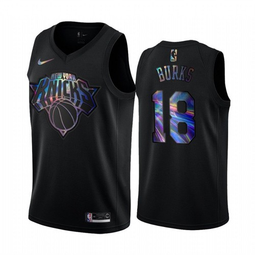 New York Knicks #18 Alec Burks Mens Iridescent Holographic Collection Jersey - Black Mens cheap jerseys for sale - CheapJerseys.Shop