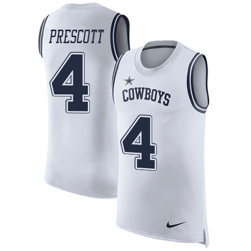 Cowboys #4 Dak Prescott White Men's Stitched Limited Rush Tank Top Jersey cheap jerseys for sale - CheapJerseys.Shop