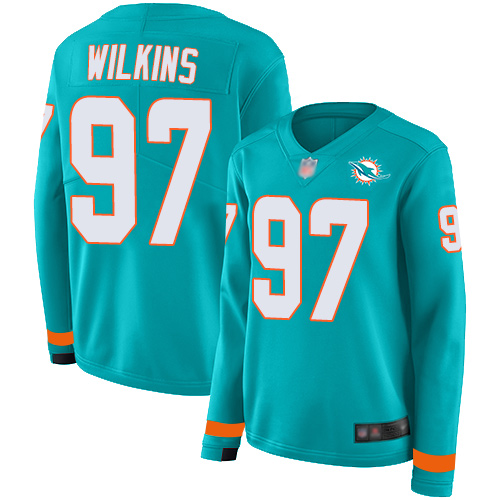 Miami Dolphins #97 Christian Wilkins Aqua Green Team Color Women's Stitched Limited Therma Long Sleeve Jersey Womens cheap jerseys for sale - CheapJerseys.Shop