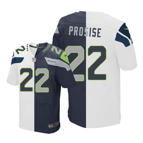Seattle Seahawks #22 C. J. Prosise White/Steel Blue Men's Stitched Elite Split Jersey Men's cheap jerseys for sale - CheapJerseys.Shop