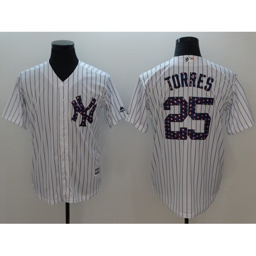 New York Yankees #25 Gleyber Torres White Strip New Cool Base 2018 Stars & Stripes Stitched Jersey Men's cheap jerseys for sale - CheapJerseys.Shop