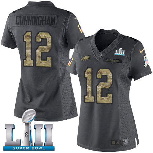 Philadelphia Eagles #12 Randall Cunningham Black Super Bowl LII Women's Stitched Limited 2016 Salute to Service Jersey Womens cheap jerseys for sale - CheapJerseys.Shop