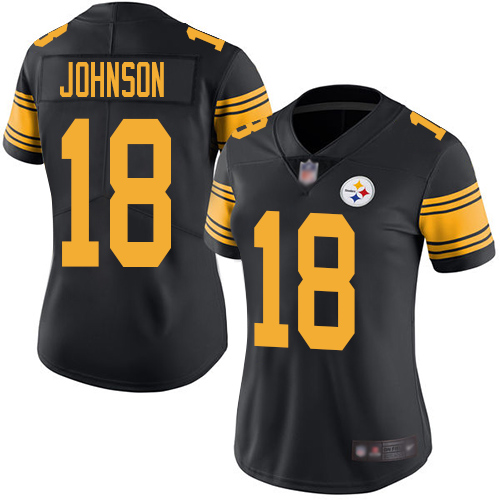 Pittsburgh Steelers #18 Diontae Johnson Black Women's Stitched Limited Rush Jersey Womens cheap jerseys for sale - CheapJerseys.Shop