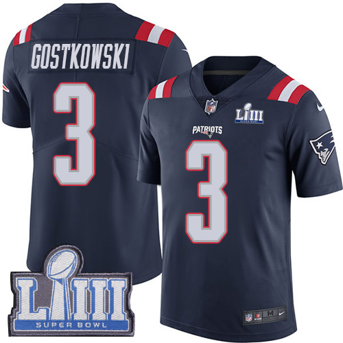 New England Patriots #3 Stephen Gostkowski Navy Blue Super Bowl LIII Bound Men's Stitched Limited Rush Jersey Men's cheap jerseys for sale - CheapJerseys.Shop