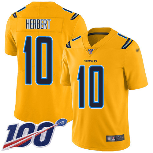 Chargers #10 Justin Herbert Gold Youth Stitched Limited Inverted Legend 100th Season Jersey cheap jerseys for sale - CheapJerseys.Shop