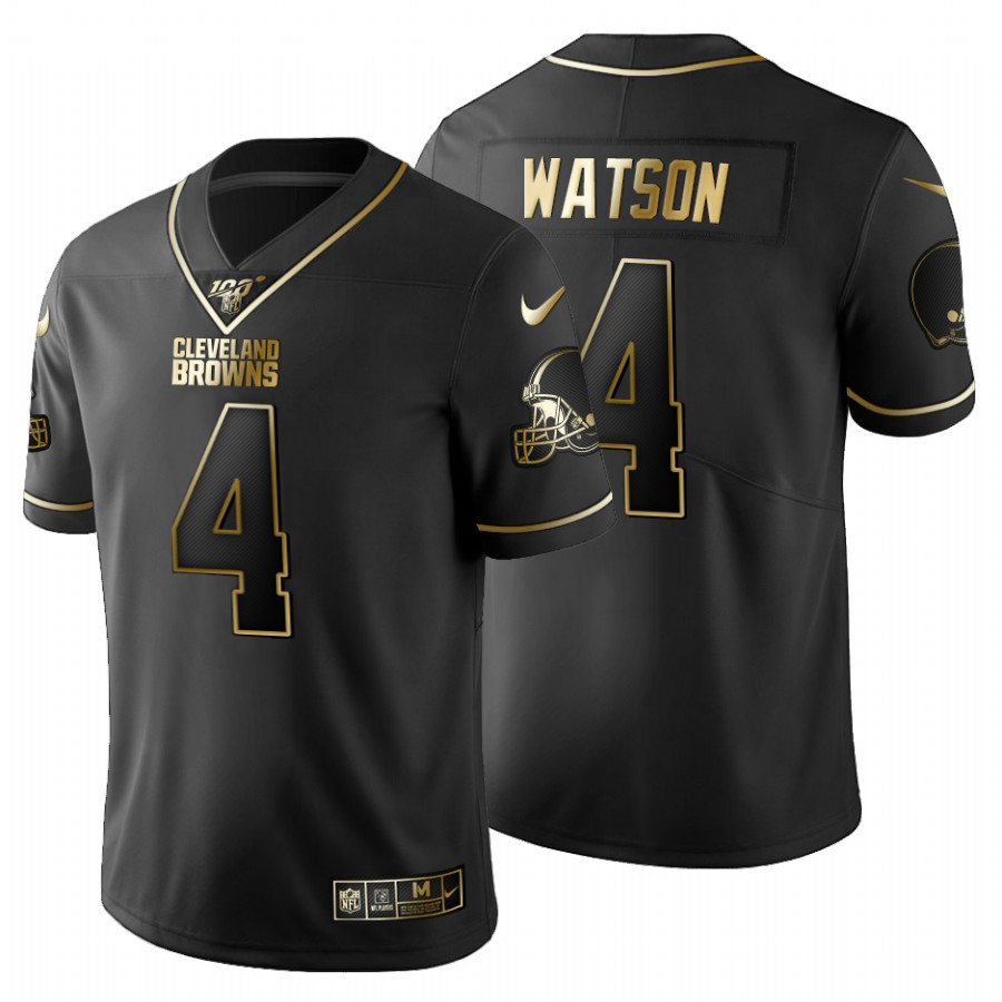 Cleveland Browns #4 Deshaun Watson Men's Black Golden Limited 100 Jersey cheap jerseys for sale - CheapJerseys.Shop