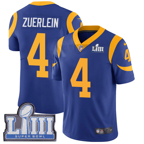 Los Angeles Rams #4 Greg Zuerlein Royal Blue Alternate Super Bowl LIII Bound Men's Stitched Vapor Untouchable Limited Jersey Men's cheap jerseys for sale - CheapJerseys.Shop