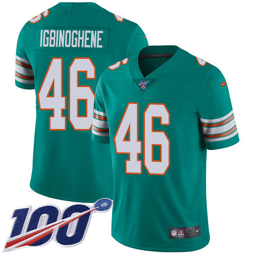 Miami Dolphins #46 Noah Igbinoghene Aqua Green Alternate Youth Stitched 100th Season Vapor Untouchable Limited Jersey Youth cheap jerseys for sale - CheapJerseys.Shop