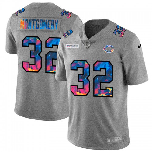 Chicago Chicago Bears #32 David Montgomery Men's Multi-Color 2020 Crucial Catch Jersey Greyheather Men's cheap jerseys for sale - CheapJerseys.Shop