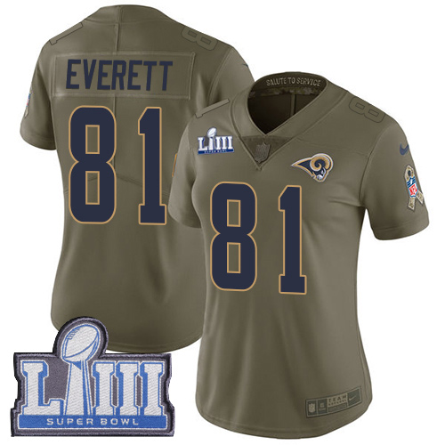 Los Angeles Rams #81 Gerald Everett Olive Super Bowl LIII Bound Women's Stitched Limited 2017 Salute to Service Jersey Womens cheap jerseys for sale - CheapJerseys.Shop