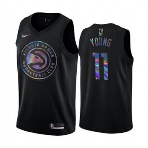 Atlanta Hawks #11 Trae Young Mens Iridescent Holographic Collection Jersey - Black Mens cheap jerseys for sale - CheapJerseys.Shop