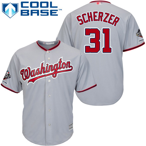 Washington Nationals #31 Max Scherzer Grey New Cool Base 2019 World Series Champions Stitched Jersey Men's cheap jerseys for sale - CheapJerseys.Shop