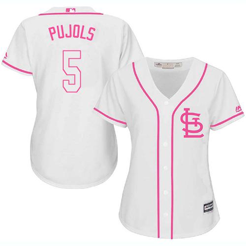 St.Louis Cardinals #5 Albert Pujols White/Pink Fashion Women's Stitched Jersey Womens cheap jerseys for sale - CheapJerseys.Shop
