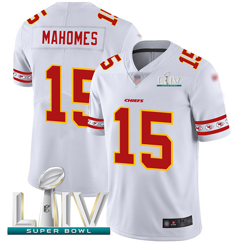 Chiefs #15 Patrick Mahomes White Super Bowl LIV 2020 Men's Stitched Limited Team Logo Fashion Jersey cheap jerseys for sale - CheapJerseys.Shop
