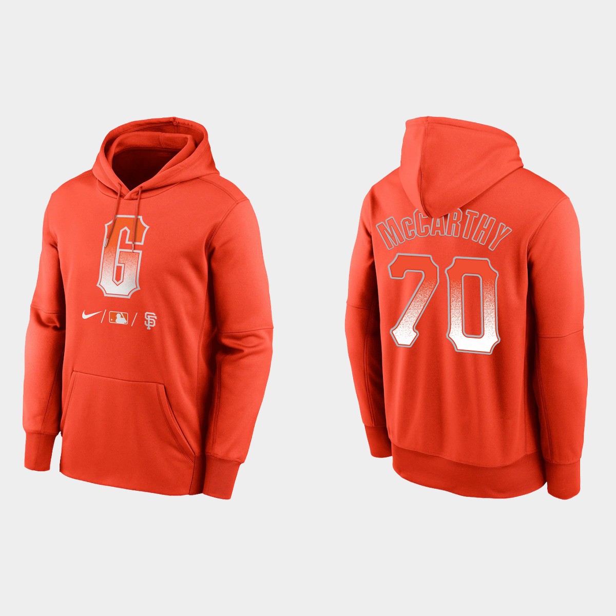 San Francisco Giants #70 Joe Mccarthy Men's 2021 City Connect Therma Pullover Orange Hoodie cheap jerseys for sale - CheapJerseys.Shop