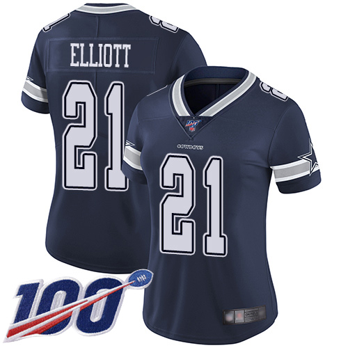 Cowboys #21 Ezekiel Elliott Navy Blue Team Color Women's Stitched 100th Season Vapor Limited Jersey cheap jerseys for sale - CheapJerseys.Shop