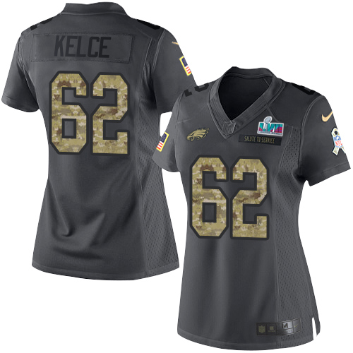 Eagles #62 Jason Kelce Black Super Bowl LVII Patch Women's Stitched Limited 2016 Salute To Service Jersey cheap jerseys for sale - CheapJerseys.Shop