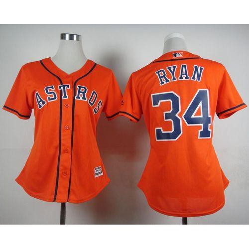Houston Astros #34 Nolan Ryan Orange Alternate Women's Stitched Jersey Womens cheap jerseys for sale - CheapJerseys.Shop