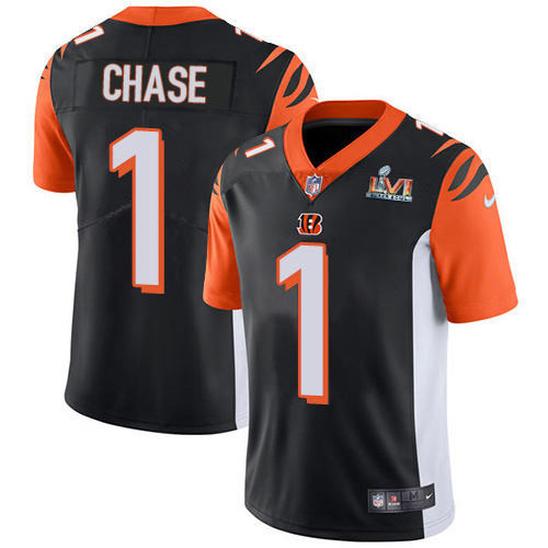 Bengals #1 Ja'Marr Chase Black Team Color Super Bowl LVI Patch Men's Stitched Vapor Untouchable Limited Jersey cheap jerseys for sale - CheapJerseys.Shop