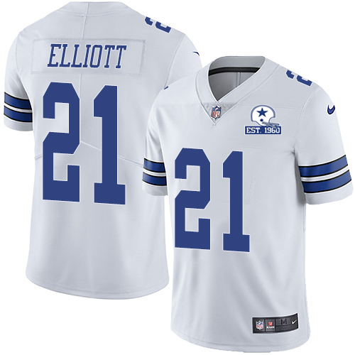 Cowboys #21 Ezekiel Elliott White Men's Stitched With Established In 1960 Patch Vapor Untouchable Limited Jersey cheap jerseys for sale - CheapJerseys.Shop