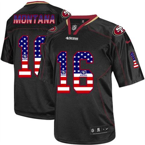 49ers #16 Joe Montana Black Men's Stitched Elite USA Flag Fashion Jersey cheap jerseys for sale - CheapJerseys.Shop