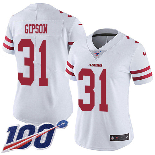 49ers #31 Tashaun Gipson White Women's Stitched 100th Season Vapor Limited Jersey cheap jerseys for sale - CheapJerseys.Shop