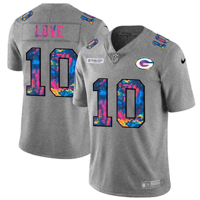 Green Bay Packers #10 Jordan Love Men's Multi-Color 2020 Crucial Catch Jersey Greyheather cheap jerseys for sale - CheapJerseys.Shop