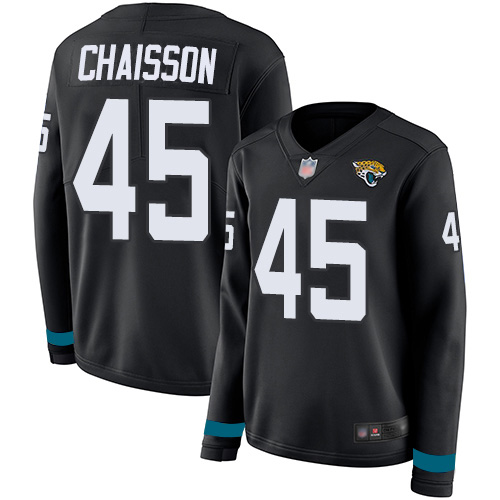 Jacksonville Jaguars #45 K'Lavon Chaisson Black Team Color Women's Stitched Limited Therma Long Sleeve Jersey Womens cheap jerseys for sale - CheapJerseys.Shop