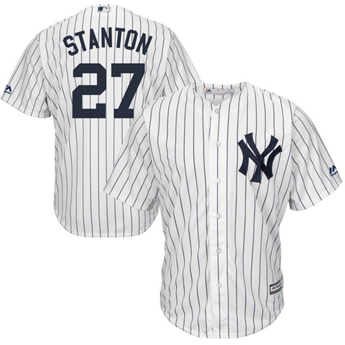 New York Yankees #27 Giancarlo Stanton White Strip New Cool Base Stitched Jersey Men's cheap jerseys for sale - CheapJerseys.Shop