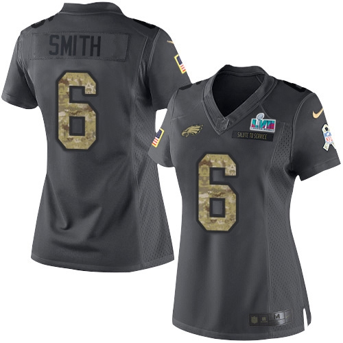 Eagles #6 DeVonta Smith Black Super Bowl LVII Patch Women's Stitched Limited 2016 Salute To Service Jersey cheap jerseys for sale - CheapJerseys.Shop