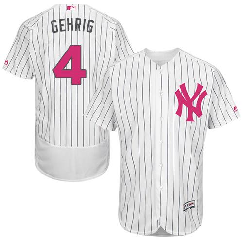 New York Yankees #4 Lou Gehrig White Strip Flexbase Authentic Collection Mother's Day Stitched Jersey Men's cheap jerseys for sale - CheapJerseys.Shop