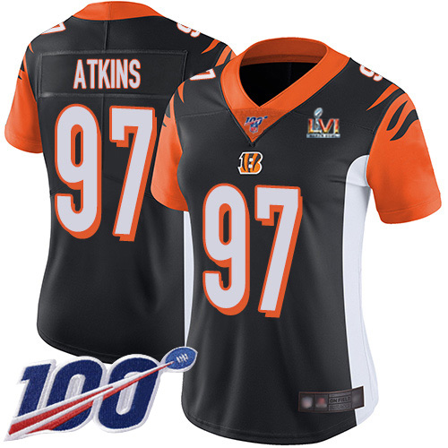Cincinnati Bengals #97 Geno Atkins Black Team Color Super Bowl LVI Patch Women's Stitched 100th Season Vapor Untouchable Limited Jersey Womens cheap jerseys for sale - CheapJerseys.Shop