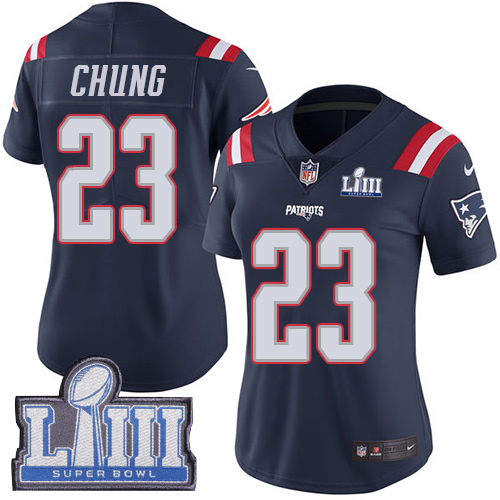 New England Patriots #23 Patrick Chung Navy Blue Super Bowl LIII Bound Women's Stitched Limited Rush Jersey Womens cheap jerseys for sale - CheapJerseys.Shop