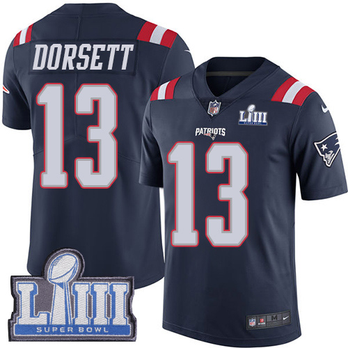 New England Patriots #13 Phillip Dorsett Navy Blue Super Bowl LIII Bound Men's Stitched Limited Rush Jersey Men's cheap jerseys for sale - CheapJerseys.Shop