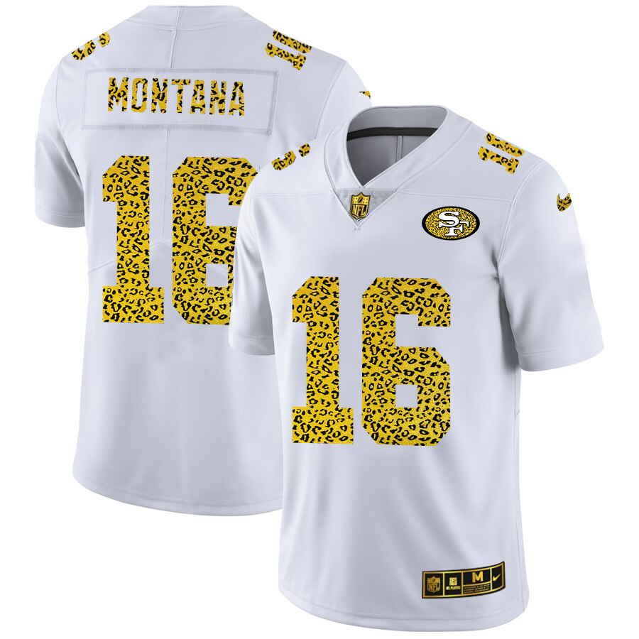 San Francisco 49ers #16 Joe Montana Men's Flocked Leopard Print Vapor Limited Jersey White cheap jerseys for sale - CheapJerseys.Shop