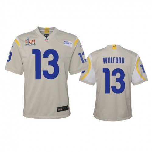 Los Angeles Los Angeles Rams #13 John Wolford Youth Super Bowl LVI Patch Game Jersey - Bone Youth cheap jerseys for sale - CheapJerseys.Shop