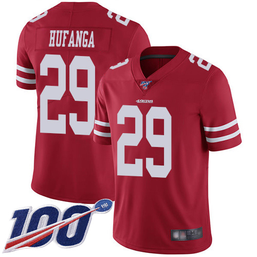 49ers #29 Talanoa Hufanga Red Team Color Men's Stitched 100th Season Vapor Limited Jersey cheap jerseys for sale - CheapJerseys.Shop