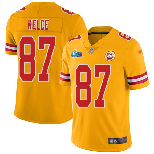 Chiefs #87 Travis Kelce Gold Super Bowl LVII Patch Youth Stitched Limited Inverted Legend Jersey cheap jerseys for sale - CheapJerseys.Shop