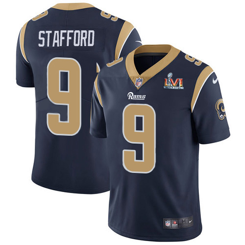 Rams #9 Matthew Stafford Navy Blue Team Color Super Bowl LVI Patch Men's Stitched Vapor Untouchable Limited Jersey cheap jerseys for sale - CheapJerseys.Shop