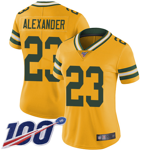 Packers #23 Jaire Alexander Yellow Women's Stitched Limited Rush 100th Season Jersey cheap jerseys for sale - CheapJerseys.Shop